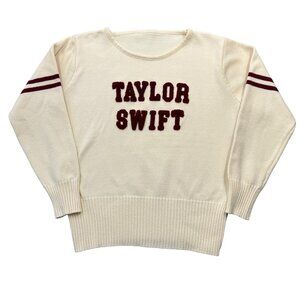 Taylor Swift Knit Varsity Sweater Collegiate Red Era Ivory Maroon Womens S/M